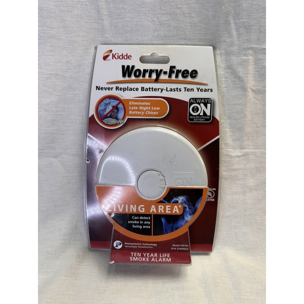 Kidde P3010L Worry-Free 10 Year Smoke Alarm Detector Photoelectric Sealed White